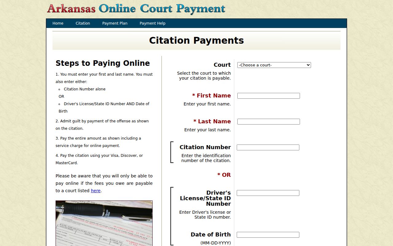 Johnson County traffic ticket citation lookup fields