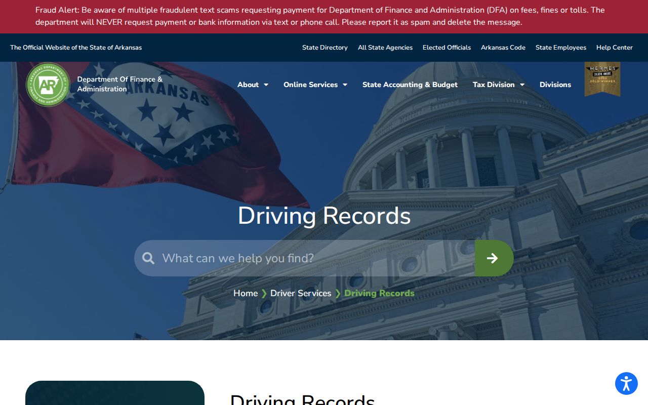 Arkansas DFA record page distinguished from Johnson County traffic court records